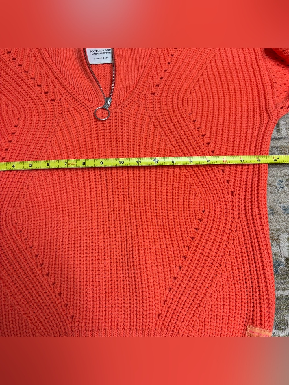 Scotch & Soda Coral Orange Quarter-Zip Knit Pullover Size S - Picture 6 of 9